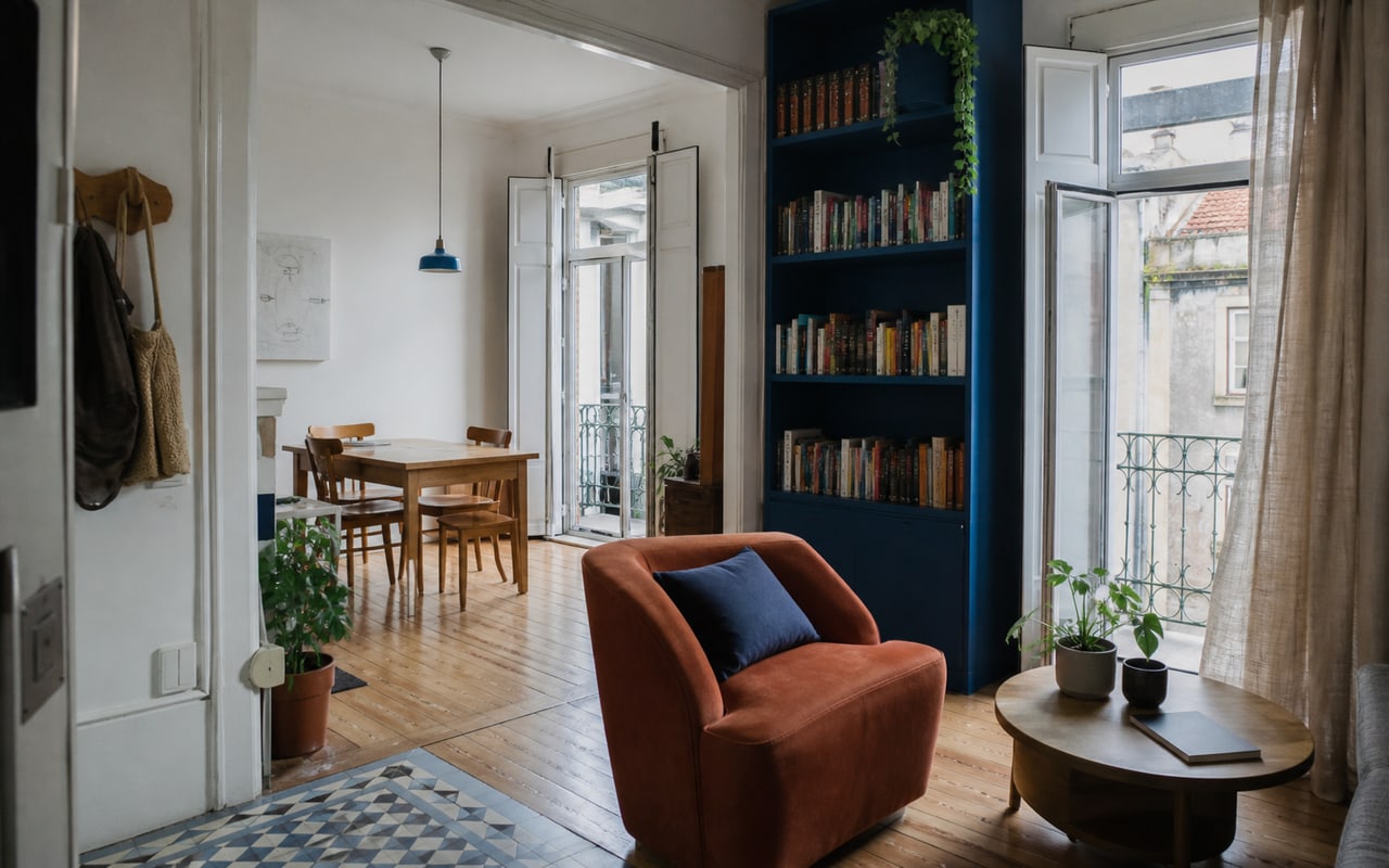 Sala e zona de refeições renovadas num apartamento urbano